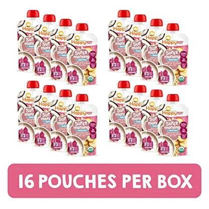 Happy Tot Organics Stage 4 Baby Food Pouches, Gluten Free, Vegan & Dairy Free Snack, Super Morning Fruit & Oat Blend, Bananas, Dragon Fruit, Coconutmilk, Oats & Chia, 4 Oz (Pack of 16)