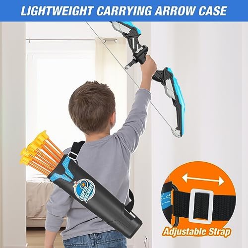 Bow and Arrow for Kids, LED Light Up Archery Set with 12 Suction Cup Arrows, 1 Standing Target, 3 Score Targets & 1 Quiver, Indoor Outdoor Sport Gifts for Boys Girls Ages 4-12, Blue