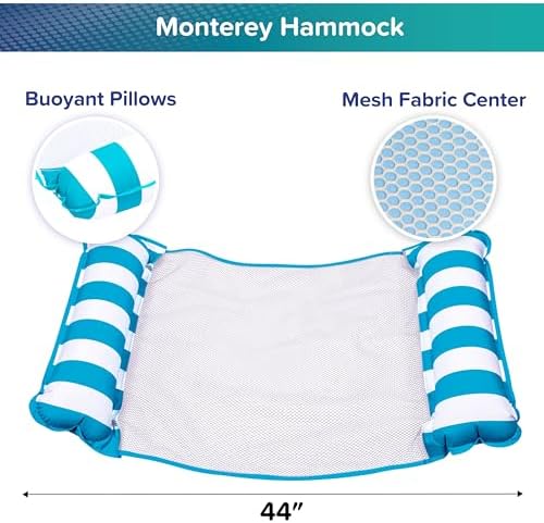 Aqua 4-in-1 Monterey Hammock Pool Float & Water Hammocks, 1-2-3-4 Multipacks – Multiple Colors/Styles – for Adults and Kids Floating