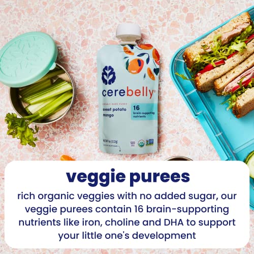 Cerebelly Organic Baby Food Pouches – Organic Veggie Purees for Toddlers | No Added Sugar, Fiber, Non-GMO | Blended Toddler Food | 4oz BPA-Free Baby Food | Sweet Potato Mango | 12 Count