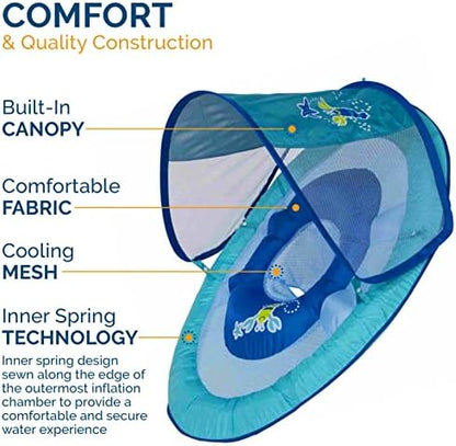 SwimWays Baby Spring Float with Adjustable Canopy and UPF Sun Protection, Blue Lobster