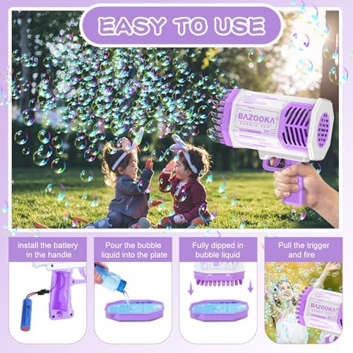 Bubble Gun, 69 Holes Bubble Machine Bubbles Kids Toys for Boys Girls Age 3 4 5 6 7 8 9 10 11 12 Year Old, Summer Outdoor Toy Birthday Wedding Party Favors