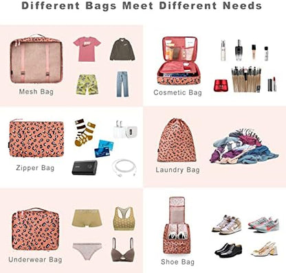 BAGAIL 8 Set Packing Cubes Luggage Packing Organizers for Travel Accessories-Pink Leopard