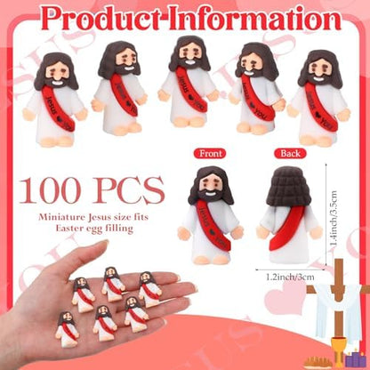 Bememo 100 Pcs Little Jesus Figures Jesus Loves You Original Design Rubber Pocket Toys Little Figures to Hide and Seek Sunday School Religious Party Share Gifts (Red)
