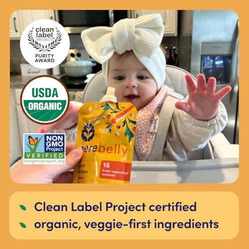 Cerebelly Baby Food Pouches – Organic Veggie Purees for Toddlers | No Added Sugar, Fiber, Non-GMO | Blended Toddler Pouches | 4 Ounce BPA-Free Pouch | Carrot Chickpea | 12 Count