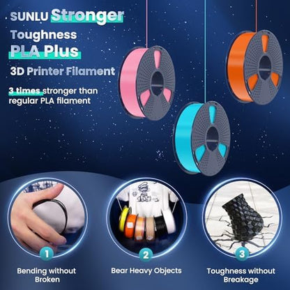 SUNLU 3D Printer Filament PLA Plus 1.75mm 2KG, SUNLU Neatly Wound PLA Filament 1.75mm PRO, PLA+ Filament for Most FDM 3D Printer, Dimensional Accuracy +/- 0.02 mm, 1 kg Spool, 2 Packs, Black+Black