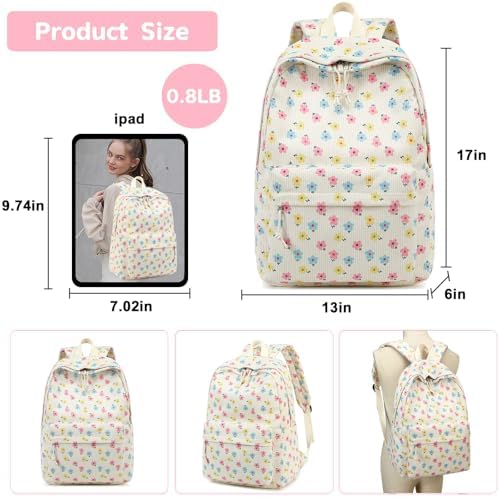 School Backpack for Teen Girls Bookbags Elementary High School Corduroy Laptop Bags Women Travel Daypacks