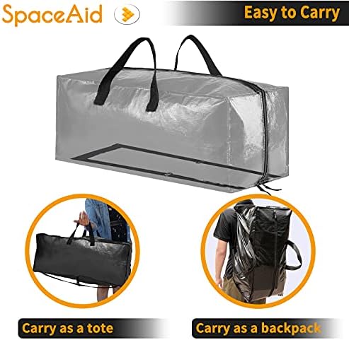 SpaceAid Heavy Duty Moving Bags 8 Pack, Large Storage Totes Bins with Backpack Straps, Strong Handles & Zippers, Packing Moving Boxes Supplies, College Dorm Room Essentials, Black