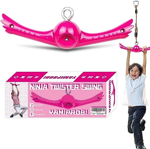 Ninja-Twister Swing Spins Set: Slackline Attachments - 360° Handle Twist-Spin Flips Toy Activate Ninja Powers - Ninja Warrior Accessories - Kids Ninja Hang Toys for Playground Backyard,Pink