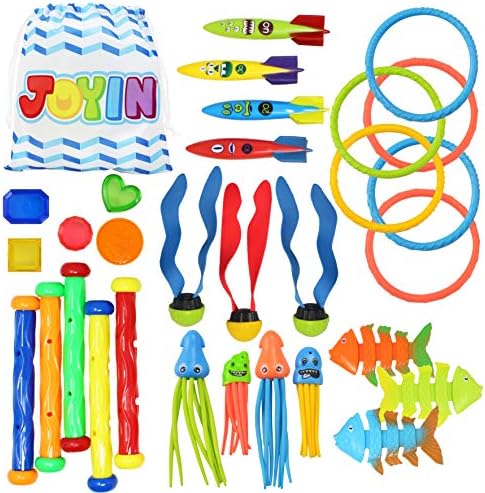 JOYIN 30 Pcs Diving Pool Toys for Kids Ages 3-12 Jumbo Set with Storage Bag Pool Games Summer Swim Water FishToys