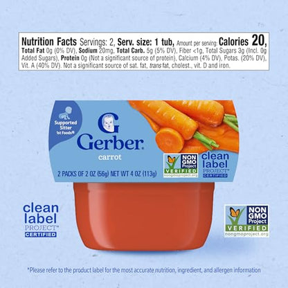 Gerber 1st Foods Baby Food, Carrot Puree, Natural & Non-GMO, 2 Oz - 2 Count (Pack of 8)