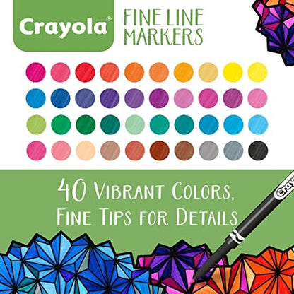 Crayola Fine Line Markers for Adults (40ct), Skinny Marker Set for Adult Coloring Books, Aesthetic Art Supplies, Stress Relief Activity, Coloring Supplies