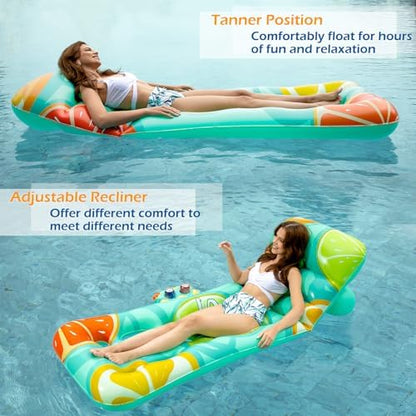 Jasonwell Inflatable Pool Float Adult - Pool Floaties Lounger Floats Floating Chair Raft with Adjustable Backrest Cup Holders Water Floaty Lake Lounge Tanning Floats Beach Party Toys for Adults Fruit