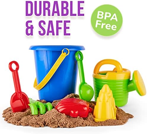 Click N' Play Beach Toys for Kids 3-10 - 18pc Sand Toys Including Sand Buckets for Kids with Sifter, Watering Can, Rake, 4 Hand Tools, 10 Sand Molds & Mesh Beach Toy Bag - Sandbox Toys for Toddlers