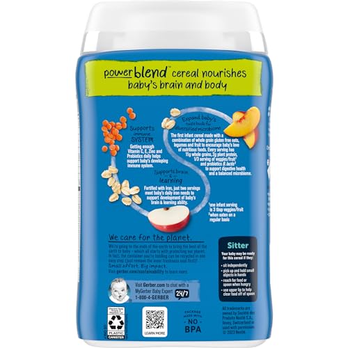 Gerber Baby Cereal 2nd Foods Probiotic, Powerblend, Oatmeal Lentil Peach Apple, 8 Ounce (Pack of 6)