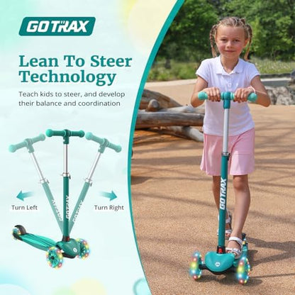 Gotrax KS1 Kids Kick Scooter, LED Lighted Wheels and 3 Adjustable Height Handlebars, Lean-to-Steer & Widen Anti-Slip Deck, 3 Wheel Scooter for Boys & Girls Ages 2-8 and up to 110 Lbs