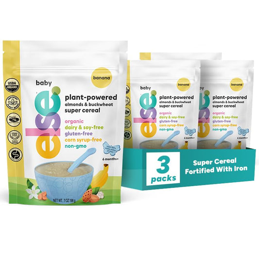 Else Nutrition Baby Cereal Stage 1 for 6 months+, Plant Protein, Organic, Whole foods, Vitamins and Minerals (Banana, 3 Pack)