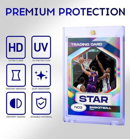 50ct Magnetic Card Holder, 35pt One Touch Card Holder, U-V Protectors Hard Plastic for Trading Cards, Magnet Case, Sports, Game, Football, Baseball Cards Holder