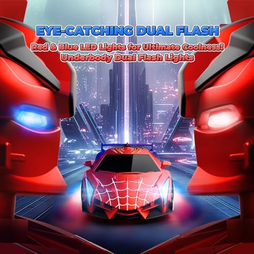 Spider Transform RC Cars Toys with Eye & Underbody Lights, 2.4GHz Remote Control Car One-Button Deformation, Fast 360°Rotation Robot Toys Birthday Gifts for 3 4 5 6 7 8 9 10 Year Old Boys Age 4-7 8-12