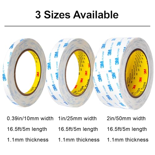 Double Sided Tape 1in x 16.5ft, Mounting Tape Heavy Duty, Removeable PE Foam Tape Strips, Strong Adhesive Tape Waterproof Free Damage for Paint Wall Picture Hanging Poster
