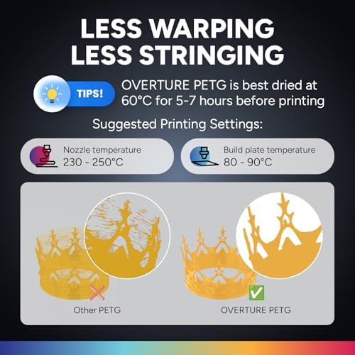 OVERTURE PETG 3D Printer Filament 1.75mm, Neatly Wound Durable PETG 1kg Spool (2.2lbs), Strong Toughness Filament, Dimensional Accuracy +/- 0.02mm, Fit Most FDM Printers (Gold)