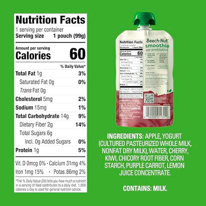Beech-Nut Toddler Smoothies Variety Pack, Yogurt Smoothies with Prebiotics, Baby & Toddler Food Pouches, 3.5 oz (18 Pack)