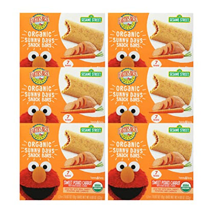 Earth's Best Organic Kids Snacks, Sesame Street Toddler Snacks, Organic Sunny Days Snack Bars for Toddlers 2 Years and Older, Sweet Potato and Carrot with Other Natural Flavors, 7 Bars per Box (Pack of 6)
