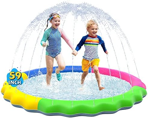 VISTOP Non-Slip Splash Pad for Kids and Dog, Thicken Sprinkler Pool Summer Outdoor Water Toys - Fun Backyard Fountain Play Mat for Baby Girls Boys Children or Pet Dog (59 inch, Red&Yellow&Green&Blue)