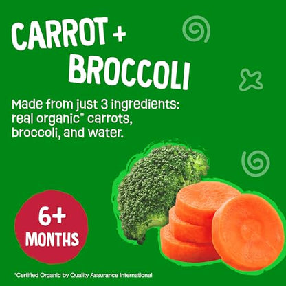 Earth's Best Organic Baby Food Pouches, 6+ Months, Vegetable Puree for Babies 6 Months and Up, Organic Carrots and Broccoli, 3.5 Ounce Resealable Pouch (Pack of 12)