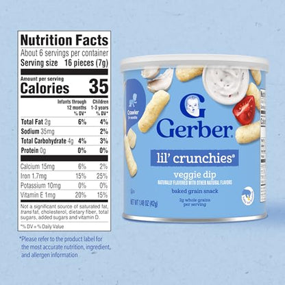 Gerber Snacks for Baby Lil Crunchies, Veggie Dip, 1.48 Ounce (Pack of 6)