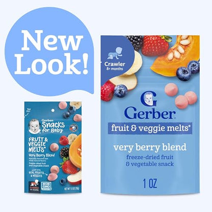 Gerber Stage 3 Baby Food Snacks, Very Berry Fruit and Veggie Melts, Baby Led Feeding, 7PK