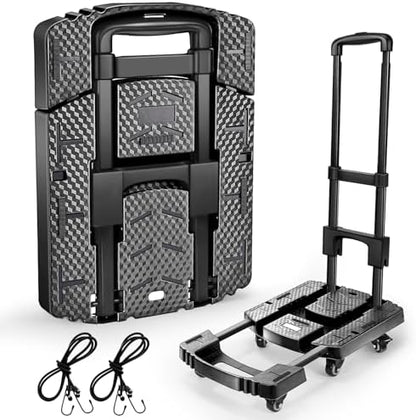 Folding Hand Truck 500lbs, Portable Heavy Duty Dolly Cart, 6 Wheels Collapsible Luggage Cart with 2 Elastic Ropes - Compact Trolley Cart for Easy Moving - Ideal Hand Cart for Travel and More
