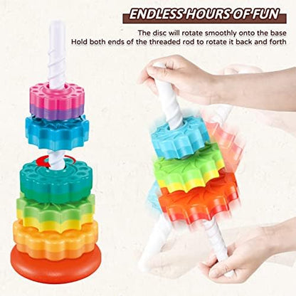Baby Spinning Stacking Toys for Toddlers 1-3, Rainbow Ring Stacker Montessori Toys for Babies 6-12 Months, 1 2 3 One Year Old Girl Boy Christmas Birthday Gifts, Autism Sensory Learning Toy