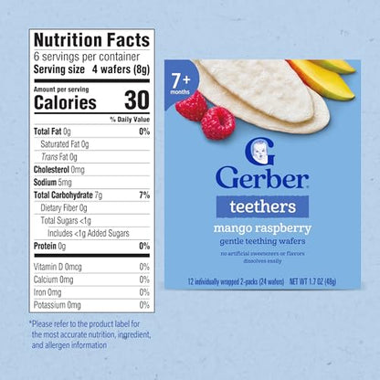 Gerber Snacks for Baby Teethers, Gentle Teething Wafers, Mango Raspberry, 1.7 Ounce, 12 Count Box (Pack of 6)