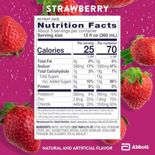 Pedialyte Electrolyte Drink, Hydration Drinks for Kids & Adults, Strawberry, Liter, Pack of 8