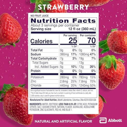 Pedialyte Electrolyte Drink, Hydration Drinks for Kids & Adults, Strawberry, Liter, Pack of 8