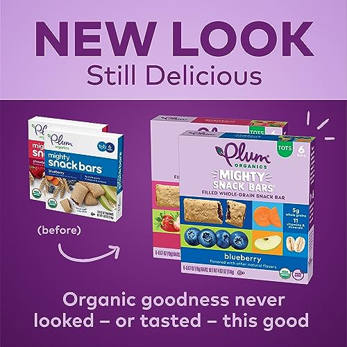 Plum Organics Mighty Snack Bars Variety Pack - Blueberry and Strawberry - 0.67 oz Bars (Pack of 48) - Organic Fruit and Vegetable Toddler Food Snack Bars