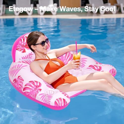 [2025 New Upgraded] Pool Floats for Adult -Floating Lounge Chairs,Inflatable Pool Floats with Cup Holders 2 Repair Patch Suit for Swimming Pools, Beach, Pool Toys,Backyard Party,Lakes（2 Packs