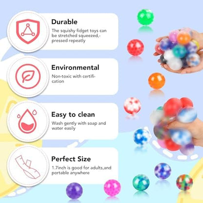 120 Pack Fidget Stress Balls for Adults, Bulk Squishy Squeeze Fidget Balls, Anxiety and Stress Relief Ball for Adults, Birthday Gift, Party Favors and Goodie Bag Stuffers