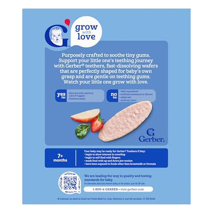 Gerber Teethers, Strawberry Apple Spinach Gentle Teething Wafers, Baby Teething Snacks, 6PK
