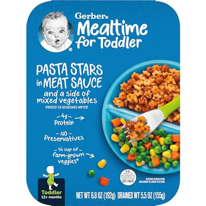 Gerber Mealtime for Toddler Pasta Stars in Meat Sauce with Side of Mixed Veggies, 6.80 Ounce (Pack of 8)