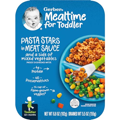 Gerber Mealtime for Toddler Pasta Stars in Meat Sauce with Side of Mixed Veggies, 6.80 Ounce (Pack of 8)