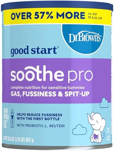 Good Start | Dr. Brown's Soothe Pro, Baby Formula Powder, for Sensitive Tummies, Gas, Fussiness and Spit-Up, Infant Formula with Probiotics, DHA, Non-GMO, 30.6 Ounce
