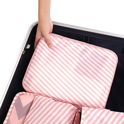 BAGAIL 8 Set Packing Cubes Luggage Packing Organizers for Travel Accessories-White and Pink Stripe