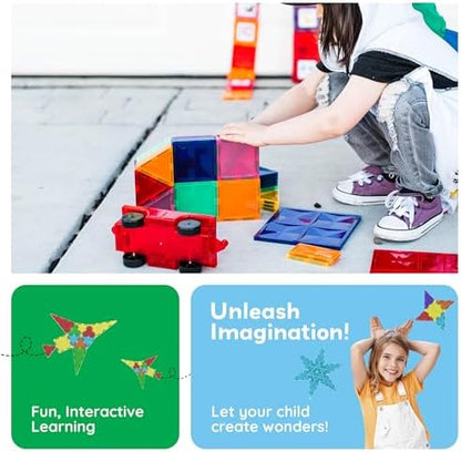 PicassoTiles 60 Piece Set 60pcs Magnet Building Tiles Clear Magnetic 3D Blocks Construction Playboards - Creativity beyond Imagination, Inspirational, Recreational, Educational, Conventional