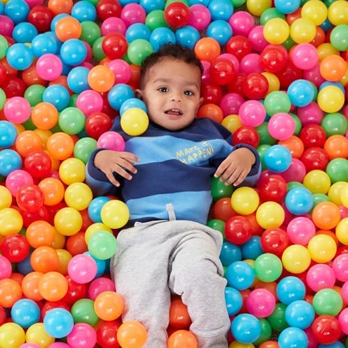 Amazon Basics BPA Free Crush-Proof Plastic Ball, Pit Balls with Storage Bag, Toddlers Kids 12+ Months, Pack of 400 Balls, 6 Bright Colors