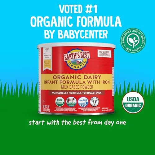 Earth's Best Organic Dairy Infant Formula for Babies 0-12 Months, Milk-Based Powder Formula with Iron, Omega-3 DHA, and Omega-6 ARA, 21 Ounce Container