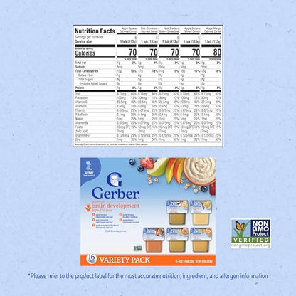 Gerber Stage 2 Baby Food, Baby Fruit And Cereal Tubs Variety Pack, Iron Helps Support Brain Development, No Artificial Flavors, Baby Cereal, 32-Pack