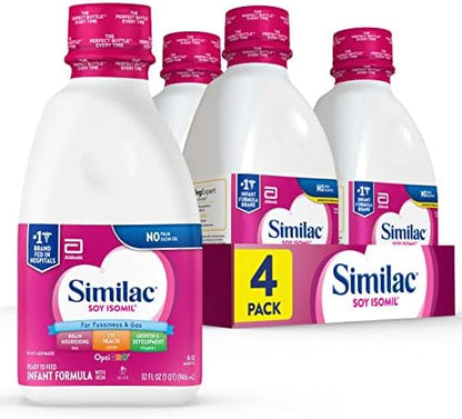 Similac Soy Isomil Infant Formula with Iron, Ready to Feed, 1 Qt (Pack of 4)