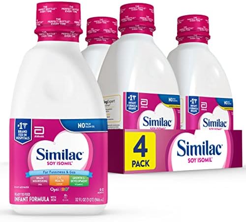 Similac Soy Isomil Infant Formula with Iron, Ready to Feed, 1 Qt (Pack of 4)